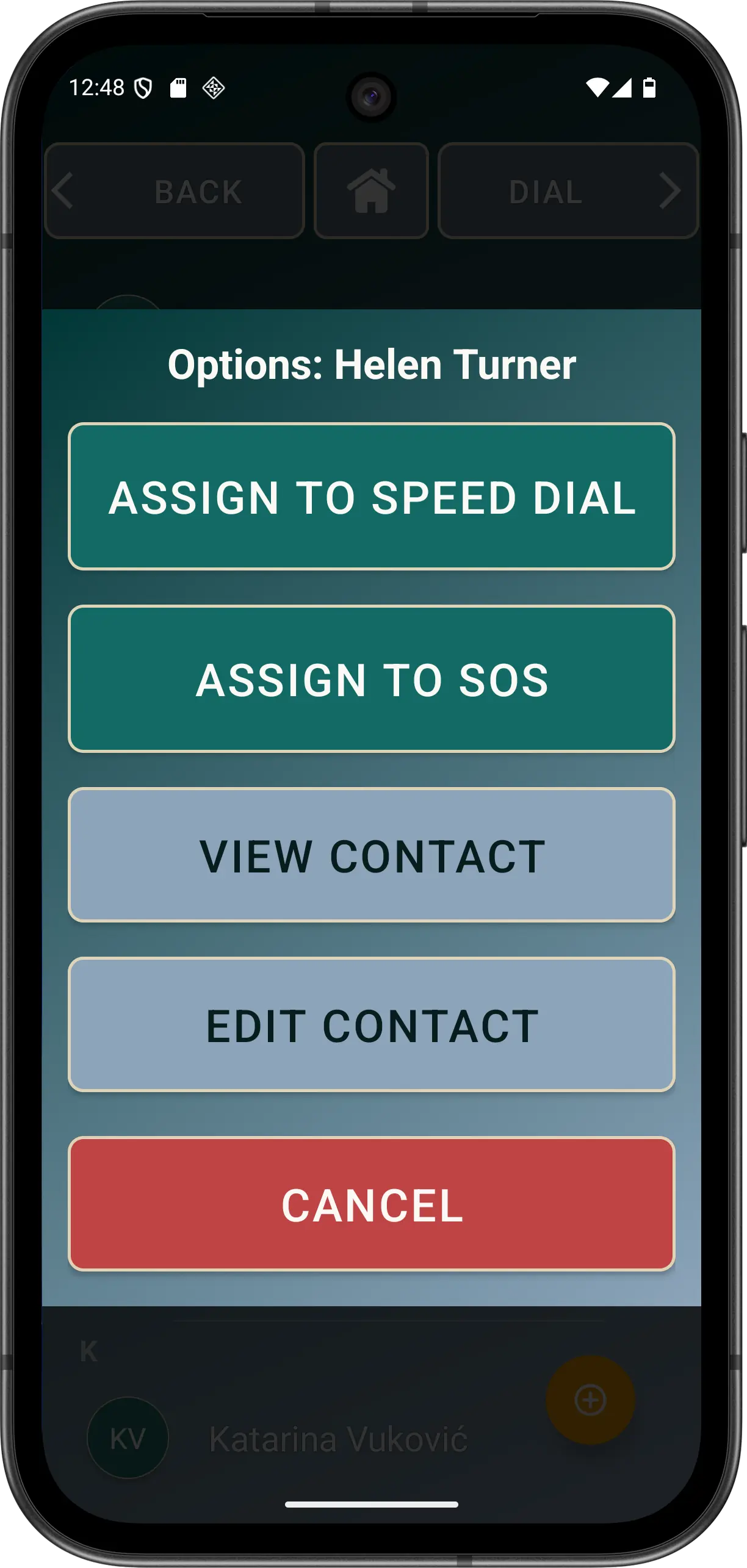 Illustrative long-press contact menu with Edit Contact.